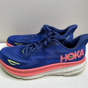 Hoka Shoes Women 9.5B Clifton 9 Blue Coral Running Sneaker Comfort Walking